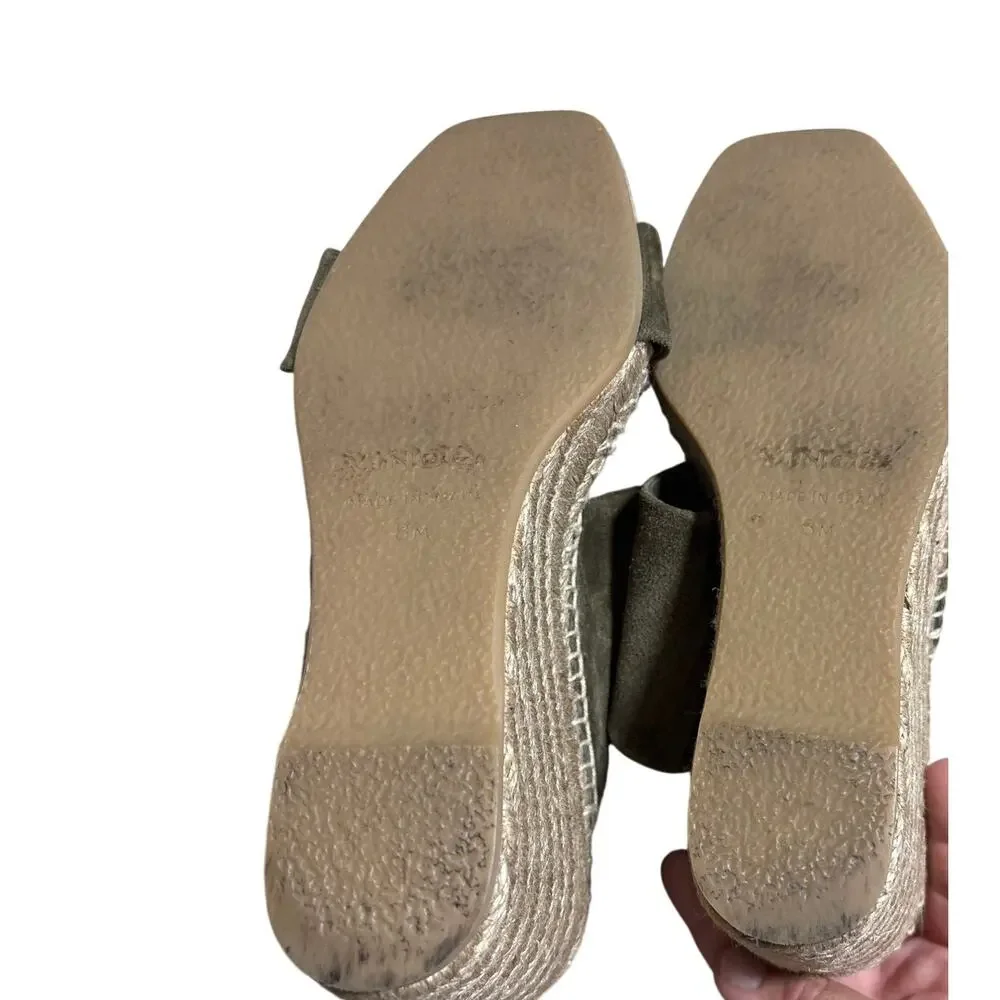 Vince Olive Suede Double Strap Espadrille Wedge Slides 8